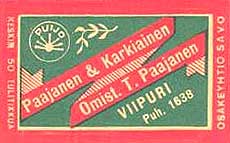 Paajanen & Karkiainen Oy:n tulitikkuetiketti