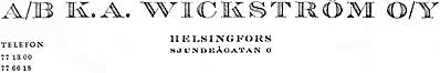 Ab K. A. Wickstrm Oy, kirjep